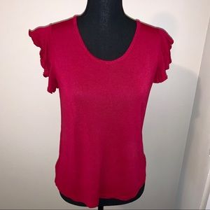 Raspberry colored ruffled sleeve top